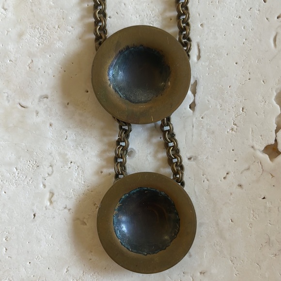 Vintage brass necklace with chain detail and two disks. 17” - Picture 2 of 5